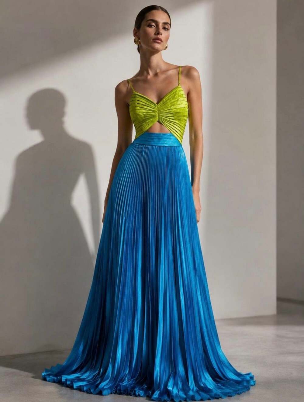AMUR Silas Green Blue two tone Pleated maxi Gown Dress WOMENS 4